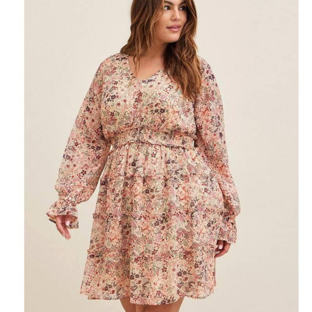 Torrid New 3 (3X, 22/24) Chiffon Floral Tiered Lurex Country Party‎ Mini Dress - Picture 2 of 4